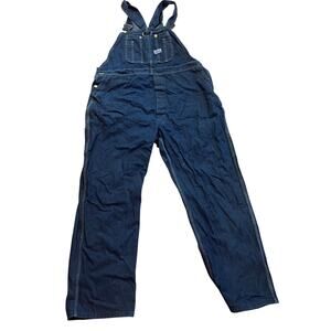 Big Smith Rigid Bib Overalls Men 46x32 Dark Blue Jean Denim Carpenter USA-NOS